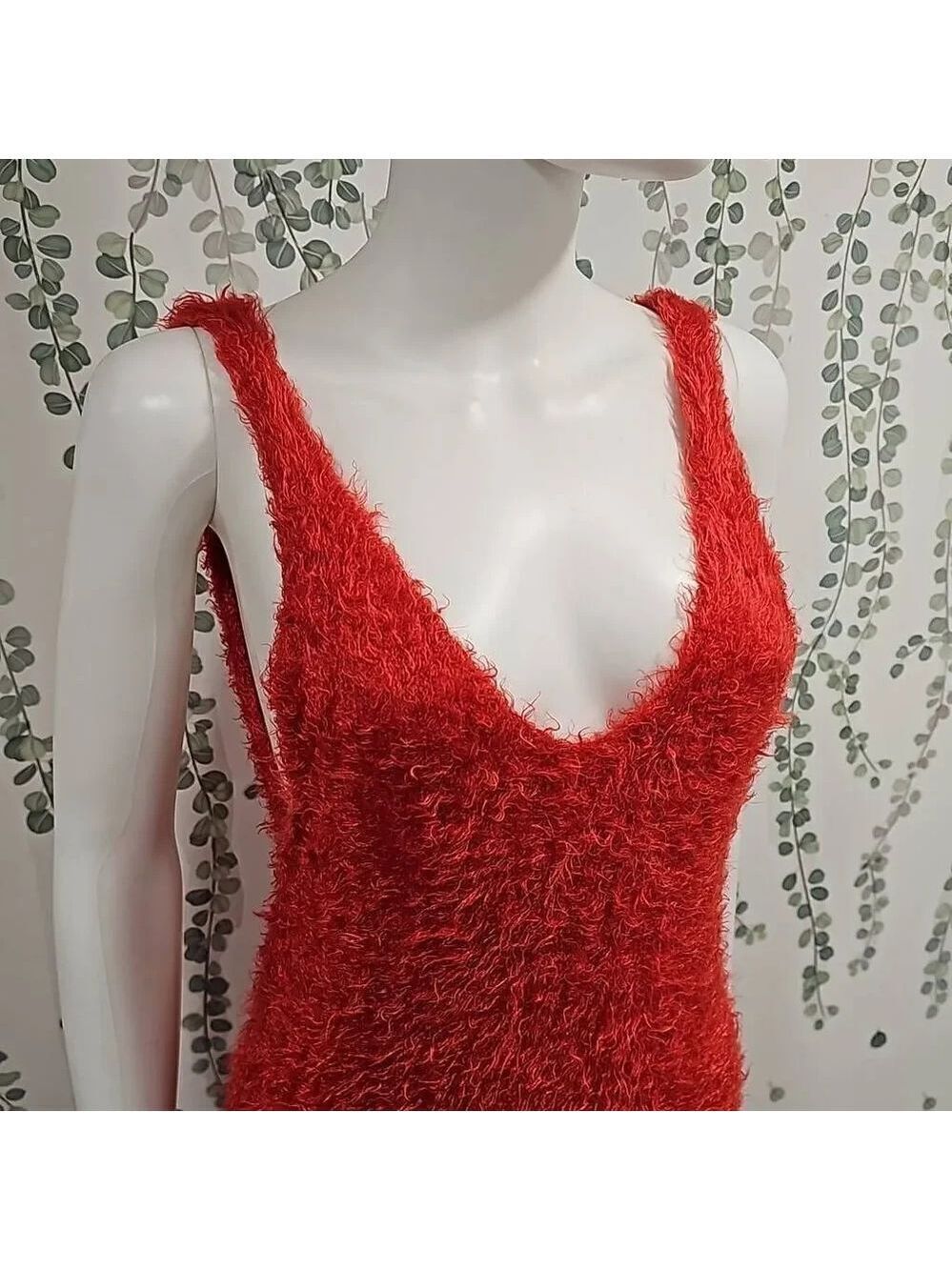 Farm Rio Soft Solid Red Fuzzy Mini Tank Dress Size M - Picture 3 of 9